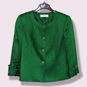 Tahari ASL Shamrock Emerald Green Fashion Office Jacket Career Blazer Size 14